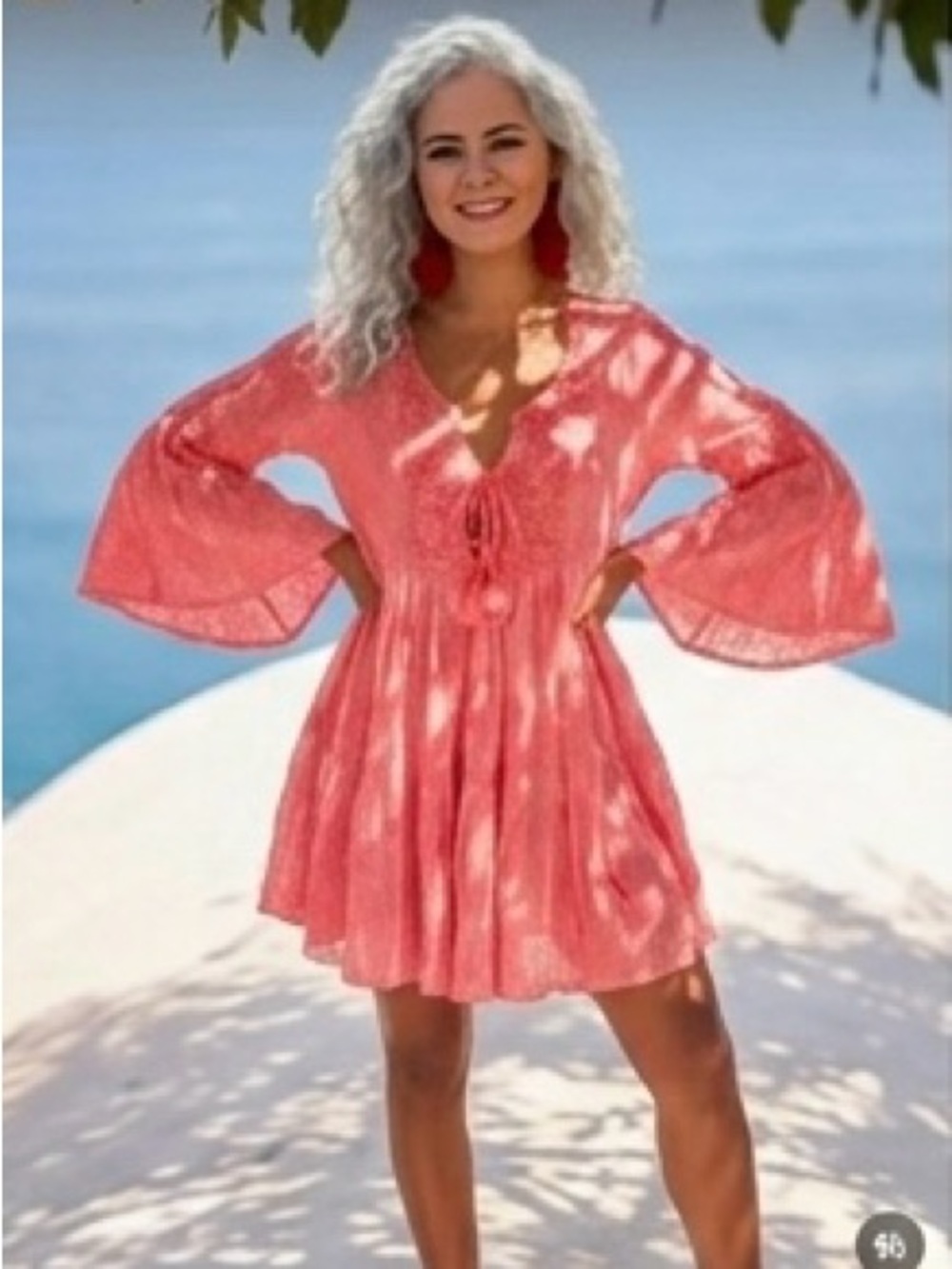 ANTICA SARTORIA 2026 CHIC CORAL ROSE BEADED LACE FLARE SLEEVE DRESS NWT O/S